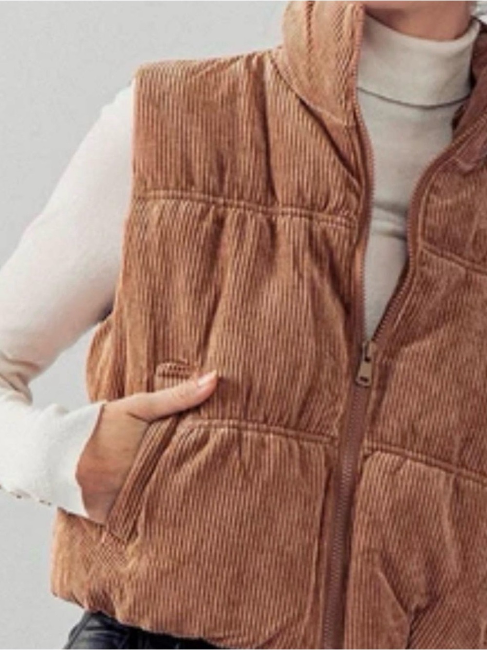 LOVE Tree Brown Cropped Corduroy Puffer Vest
